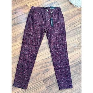 Y2K Women's Design Lab Burgundy Leopard Cargo Pants Size 31 NWT